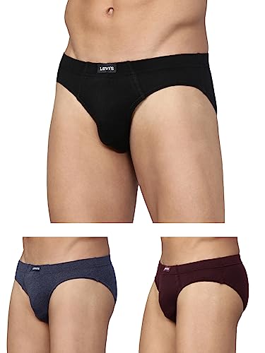Levi’s Men’s Cotton Style #011 Comfort Regular Fit Solid Brief (Pack of 3) (#011-BRIEF-BLK/NMEL/WINE-P3_Black,N.Melange,Wine_M)