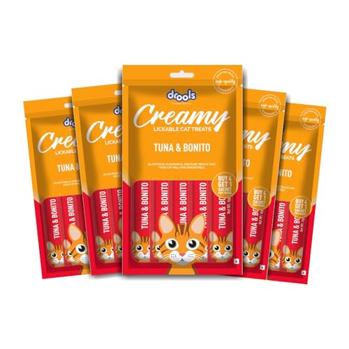 Drools Creamy Lickable Cat Treat Tuna Bonito (Pack of 5 Pouches, 375g)