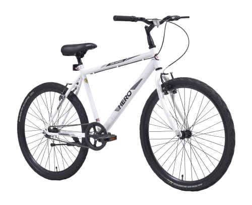 Hero Santiago MTB 26T Hybrid/Mountain Bicycle/Bike Without Gear Single Speed for Men – White, Ideal for 12+ Years, Frame Size: 18 Inches, Rigid