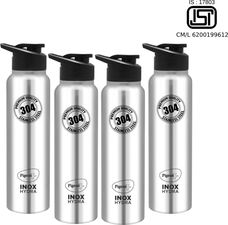 Pigeon Inox Hydra 900 ml Bottle(Pack of 4, Black, Steel/Chrome, Steel)