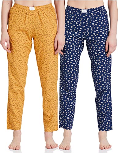 Diverse Women’s Pyjama Bottom (Pack of 2) (DCWLPCMSC19L34-6_Mustard/Dark Blue_S)