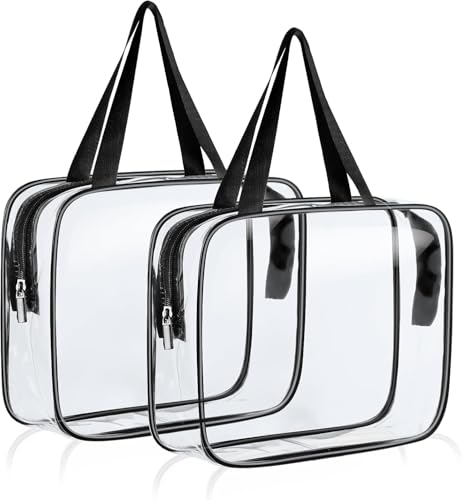 QXORE Clear Toiletry Bags, Large Storage Makeup Bags Waterproof Transparent Cosmetic Gags for Travel (2PACK)