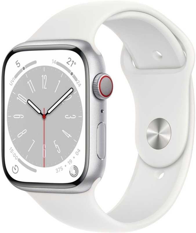 Apple Watch Series 8 GPS + Cellular with ECG app, Temperature sensor, Crash Detection(White Strap, Regular)