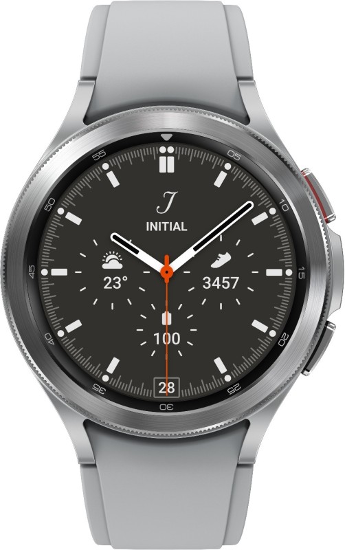 SAMSUNG Galaxy Watch 4 Classic, 46mm Super AMOLED LTE, Calling Body Composition Tracking(Silver Strap, Free Size)