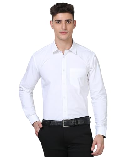 Scott International Shirt for men, Solid Full Sleeves shirt, Wrinkle Free Mens shirts, Cotton Formal Shirts, Regular Fit stylish mens shirt, Plain Formal Shirts for Men White