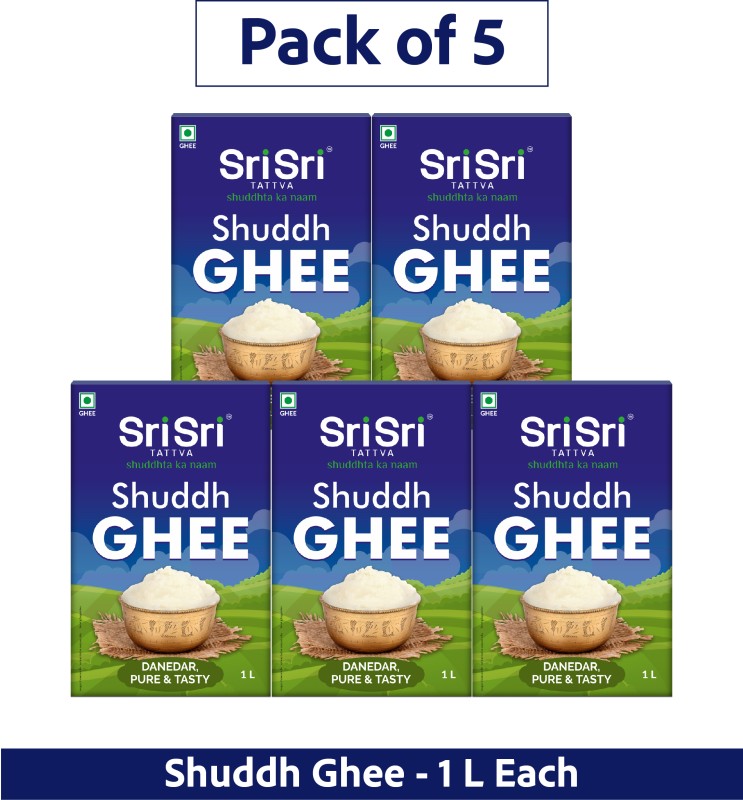 Sri Sri Tattva Shuddh Ghee – Danedar, Pure & Tasty | Each 5 L Tetrapack(Pack of 5)
