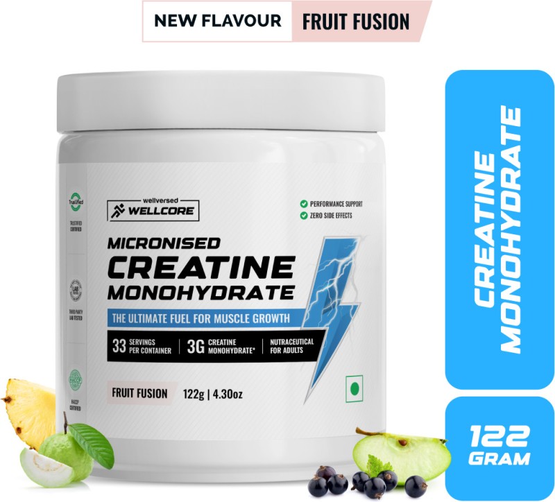 Wellcore Micronised Creatine Monohydrate | Lab Tested | Enhanced Absorption | 100% Pure Creatine(122 g, Fruit Fusion)