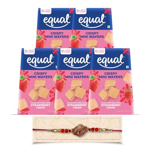 Equal Strawberry Wafers Cube (Sugar-Free) | Pack of 5 (100g each) | 0% Added Sugar & 100% Taste | Rakhi Gift for Brother | Perfect Rakhi Gift | Flavored Wafers | Crunchy Creamy Wafers