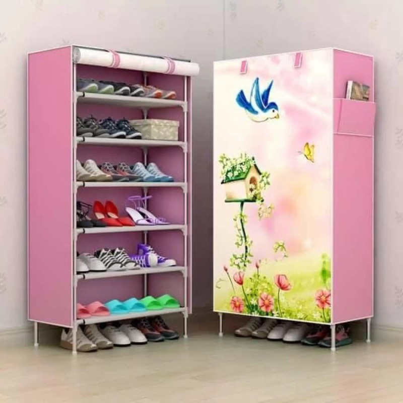 SAIWAY Printed Metal, Plastic Collapsible Shoe Stand(Pink, 6 Shelves, DIY(Do-It-Yourself))