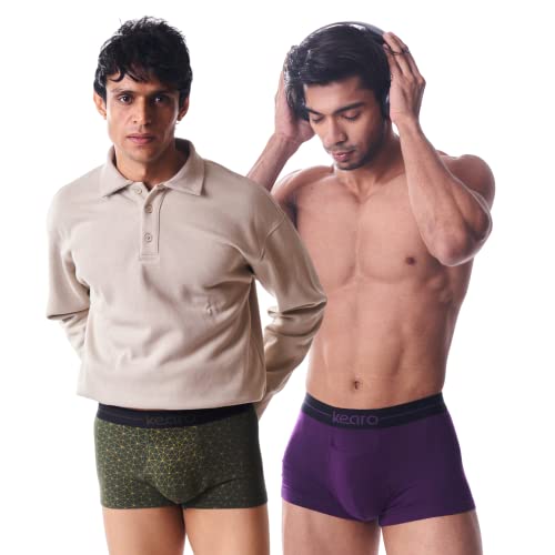 Kearo Men’s Modal Trunk | Underwear with Fly | | 4 Way Stretch, Stylish, Comfy, Soft Fabric, Anti-Microbial & Odor Free | Purple, Green | Pack of 2 | Size – XXL