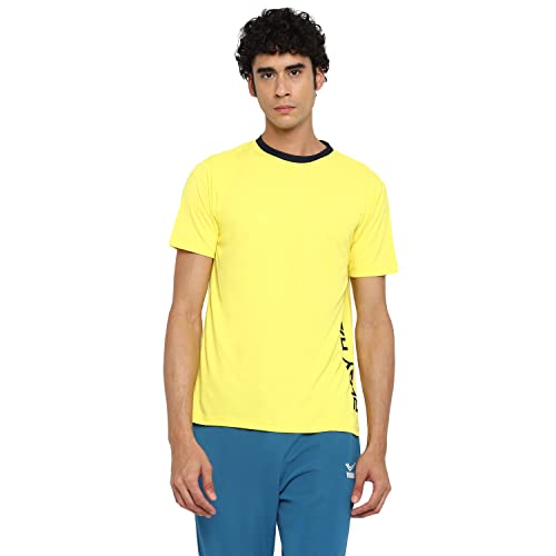 FUSEFIT men’s Geometric Regular T-Shirt (FFA-MT045-02-M_YELLOW M)