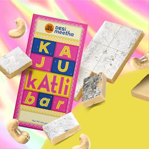 Go DESi Kaju Katli Bar, 2 x 60 g, 61% Cashews, Cashew Bar, Sweets Indian Mithai Gift, Individually Wrapped, Holi Gift
