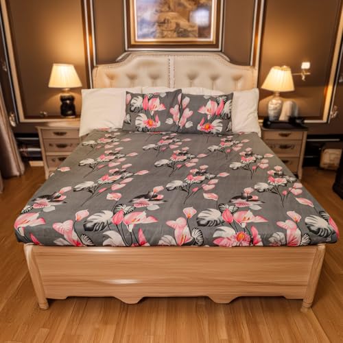 Status Contract Cotton Rich Double Fitted Bedsheet with 2 Pillow Covers for Bed Room, Home, Hotel-120 GSM (D3)