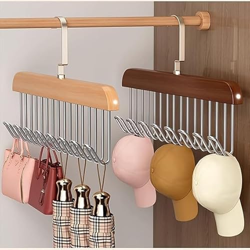Perpetual Wooden Hanger for Clothes Hanging, Hangers for Wardrobe and Cupboard, 8 Hook Adjustable Clothes Hanger for Lingerie, Belt, Scarf, Tie, Garments and Accessories (Pack of 2)