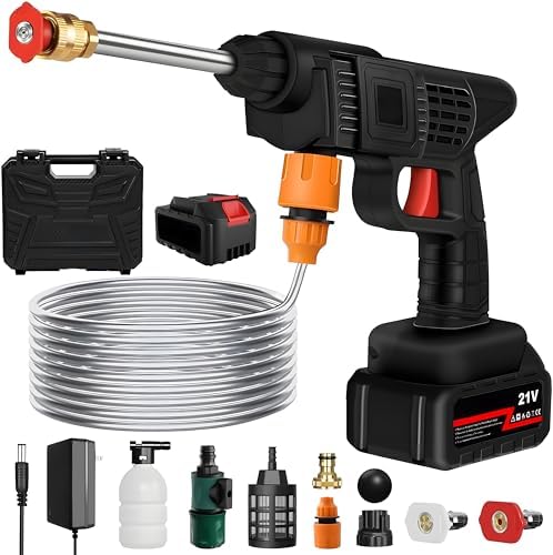 OVIARA Cordless Portable Pressure Washer Gun 48V 12000mah High Pressure Water Gun| Wireless High Pressure Washer Water Spray Gun for Car Wash Bike Washing Cleaning| Adjustable Nozzle and 5M Hose Pipe
