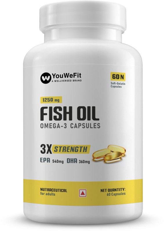 YouWeFit Omega-3 Fish Oil | 1250mg Triple Strength Fish Oil Capsules | No Fishy Burps(60 Capsules)