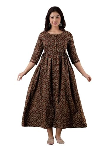 Women’s Pure Cotton All Over Printed Kurti Gown Feeding Dress Maternity Gown Feeding Nighty Kurti (Large, PAAN)