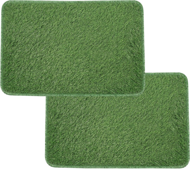 STATUS Artificial Grass Door Mat(Green, Small, Pack of 2)