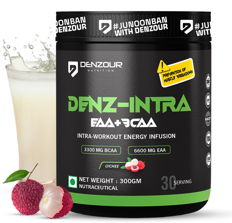 DENZOUR NUTRITION Denz- Intra Workout Powder Energy Infusion Formula with 3300mg BCAA, 6600mg EAA BCAA(300 g, Lychee)