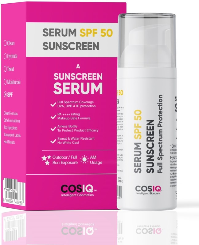 Cos-IQ Sunscreen – SPF 50 PA++++ SunProtect SPF-50 Outdoor Sunscreen Serum SPF 50 PA+++ 30ml | Only 2 Drops Full Coverage | Skin Safe, Matte Finish, Oil Free, Water Resistant, Broad Spectrum(30 g)