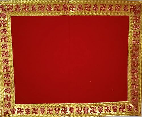Red Velvet Cloth for Pooja/Temple Aasan Cloth/Chowki Aasan Kapda for puja/Altar Cloth for Puja (Size: 38.1 cm x 38.1cm) (Pack of 1)
