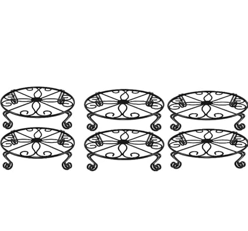 CROWN HANDICRAFTS Metal Plant Stand, Gamla Stand, Flower Pot Holder (PACK OF 6 (BLACK))