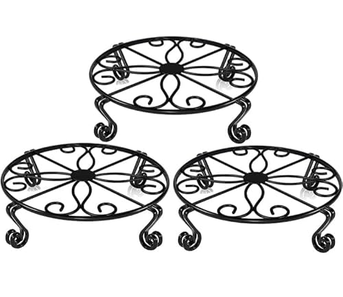 CROWN HANDICRAFTS Metal Plant Stand, Gamla Stand, Flower Pot Holder (PACK OF 3 (BLACK))