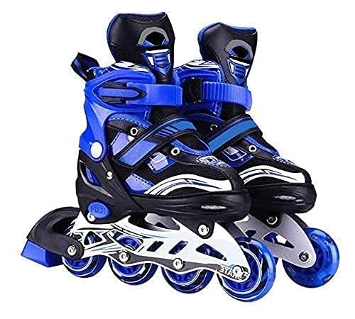 Adjustable Size Inline Skates with LED Flash Light On Wheels for Kids – Age 7 to14 Years (Multicolour – Multidesign, Multicolour-Multidesign, Unisex-Baby) (Blue)
