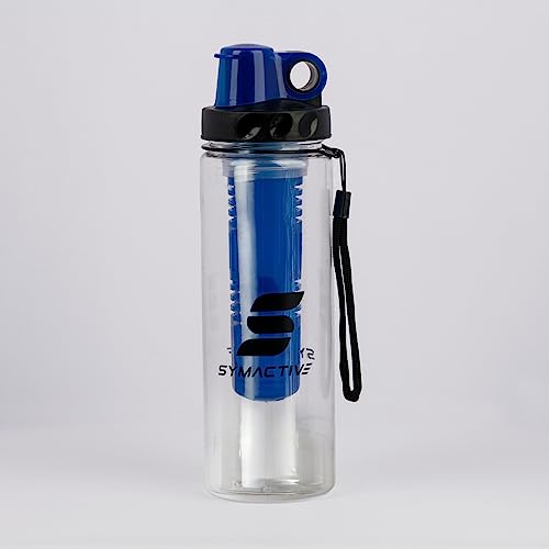 Amazon Brand – Symactive Leakproof Unbreakable Fruit Infuser Sports Sipper Water Bottle with Dust Cover & Carry Loop, BPA-Free (Color: Transparent/Blue, 700 ml),Plastic