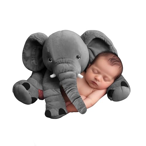 Sherni Large Polyester Elephant Plush Toy – Fibre Filled Stuffed Animal for Babies, Kids – Soft Hugging Pillow for Boys & Girls (Grey)