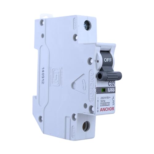 Anchor by Panasonic 98006 Polycarbonate 1 Pole UNO Series MCB, 32 Ampere, White