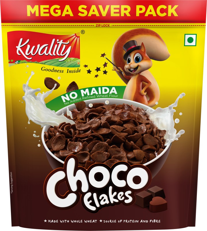 Kwality Choco Flakes, Made with Whole Wheat, Source of Protein & Fibre, Breakfast Cereal Pouch(1 kg)