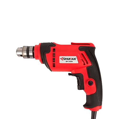 Spartan 10mm SP-10DR Corded Drill Machine, 450W 3000RPM Variable Speed Reversible | Drilling into Wood, Plastic, Glass & Metal, For Home & Professional Use (Red & Black) (Pack of 1)