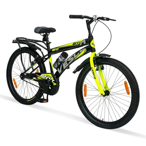 VESCO Envy Black City Bike/Cycle 26T with Inbuilt Carrier | Rigid Supsension | 17 Inch Frame | Cycle for Boys/Men Road Cycle (Single Speed)