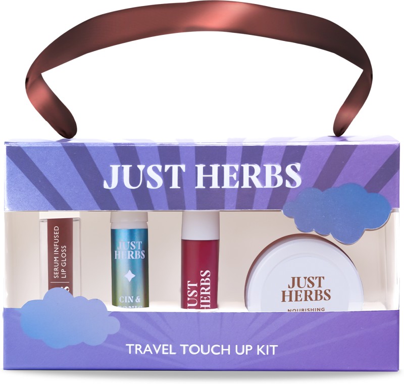 Just Herbs Travel Touch Up Kit Included Lip Gloss, Perfume, Liquid Lipstick & Cheek Tint(4 Items in the set)