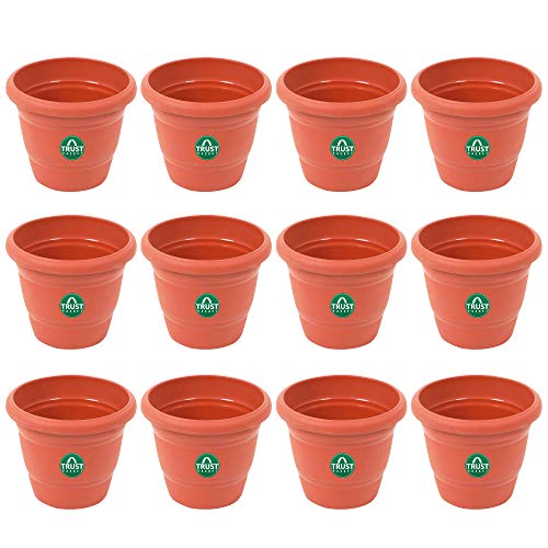TrustBasket UV Treated Plastic Round Pot (6 Inches)-Terracotta Color -Set of 12 | Heavy Duty Highly Durable Plant Container Gamla for Indoor Home Decor & Outdoor Balcony Garden