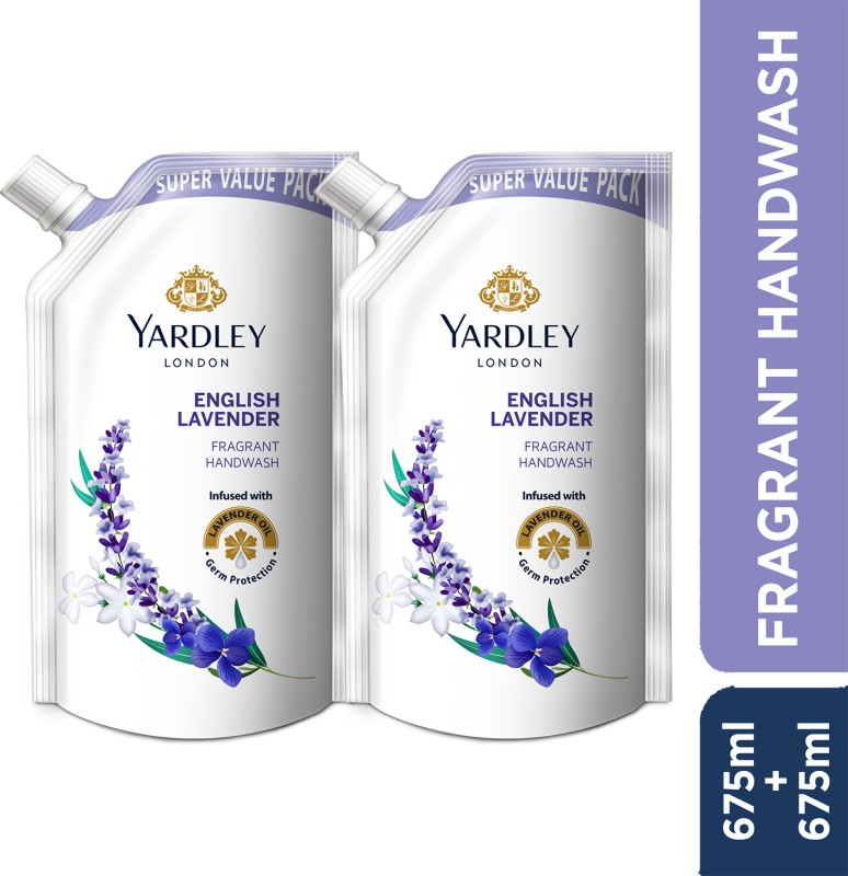 Yardley London English Lavender With Pure Lavender Oil and Germ Protection Fragrant Hand Wash Refill Pouch(2 x 675 ml)