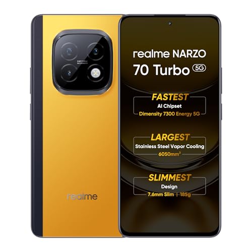 realme NARZO 70 Turbo 5G (Yellow, 8GB RAM, 128GB Storage) | Segment’s Fastest Dimensity 7300 5G Chipset | Motorsports Inspired Design