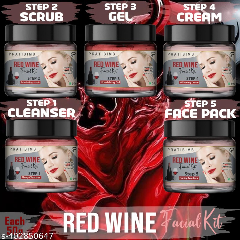 Pratibimb Red Wine Facial Kit is a skincare set designed to harness the anti-aging(5 x 10 g)