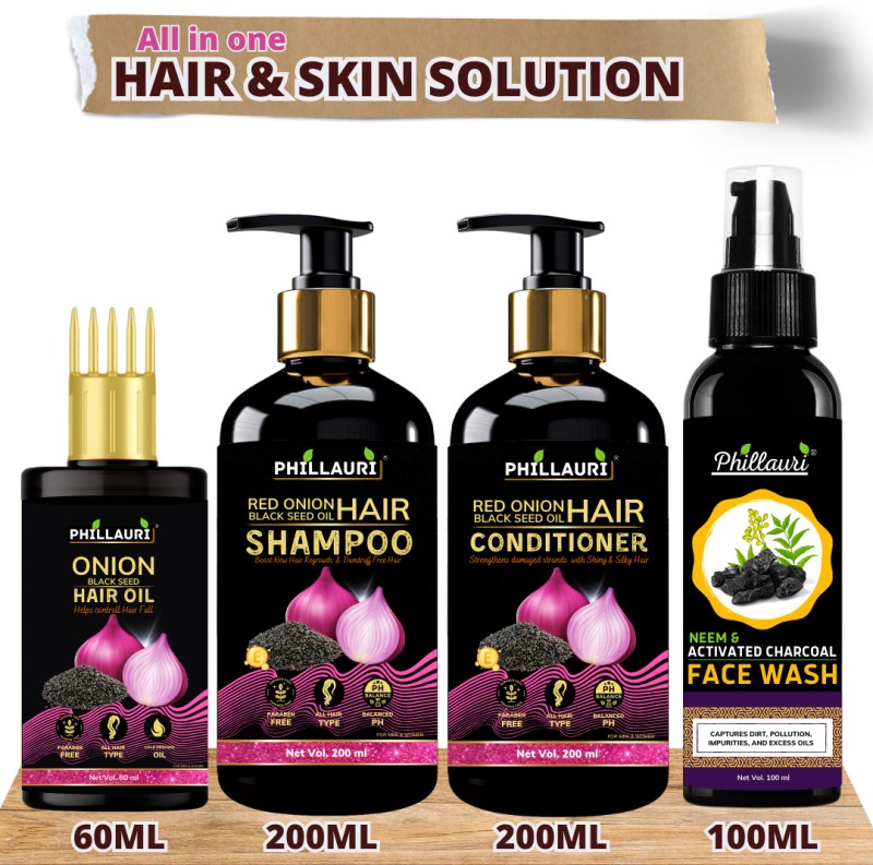 Phillauri Red Onion Hair Care Kit and Facewash kit(4 Items in the set)