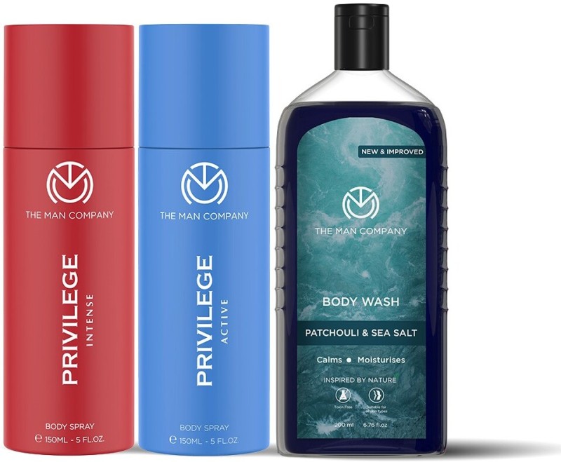 THE MAN COMPANY Set of 2 Deodorant (2 x 150ml) with Hydrating Body Wash (200ml) | Long-Lasting Deodorant Spray  –  For Men(500 ml, Pack of 3)