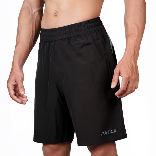 Aticx Men’s Regular Fit Polyester Shorts – Quick Dry For Basketball, Badminton, Gym. Running, Sports (Trendy Black_L)