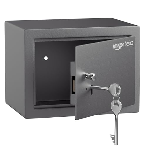 Amazon Basics Home Safe with Key for Home, Gross Capacity – 8.6L, Grey