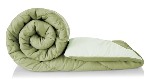 HOMEKART Microfibre All Season/AC/Summer Solid Reversible Double Bed Comforter Blanket | Quilt | Dohar | Rajaai | Duvets – (220 GSM, Mossy Green & Pistachio Green)
