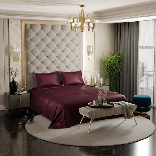 Stoa Paris Satin Solid Bedsheets For King Size Bed – 300Tc Premium Bedsheet With 2 Pillow Cover, Luxury Bedding Set, for Diwali Decoration, Home Decor Gifting, For Couples, Wedding, Velvet Wine,300 TC
