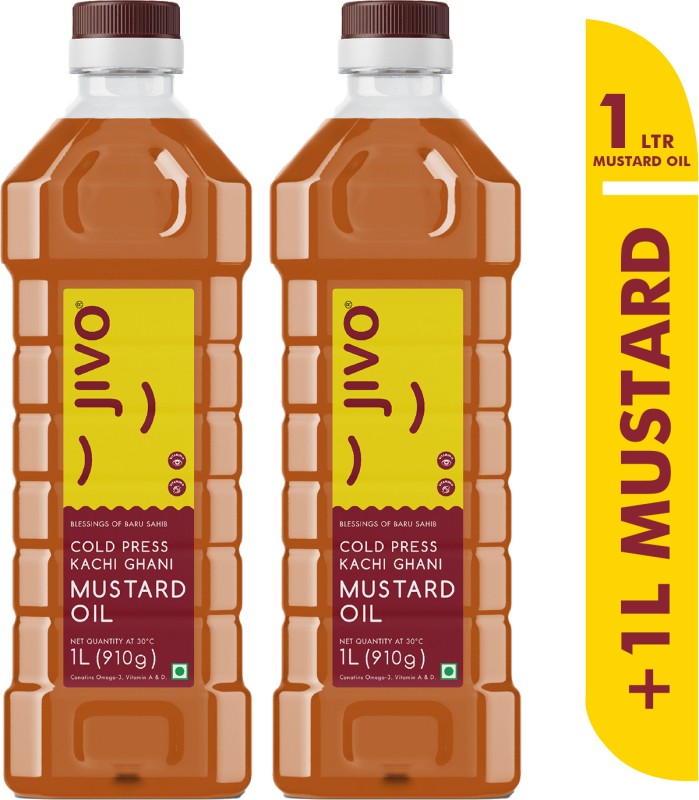 JIVO Cold Pressed Pure 2 Liter Mustard Oil Plastic Bottle(2 x 1000 ml)