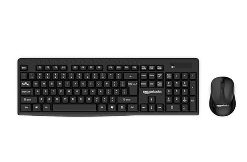 Amazon Basics Wireless Keyboard and Mouse Set | 1000 DPI Mouse | 12 Function Keys | Compatible with Mac and Windows | Silent Keys | Auto Stand-by | Spill-Resistant (Black)