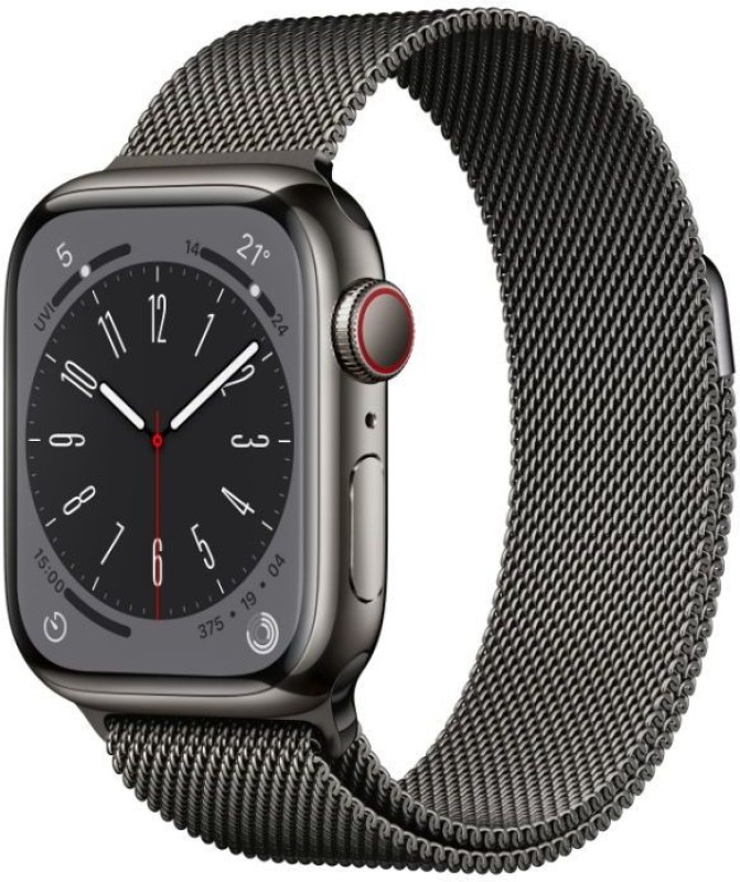Apple Watch Series 8 GPS + Cellular with ECG app, Temperature sensor, Crash Detection(Graphite Milanese Strap, Regular)