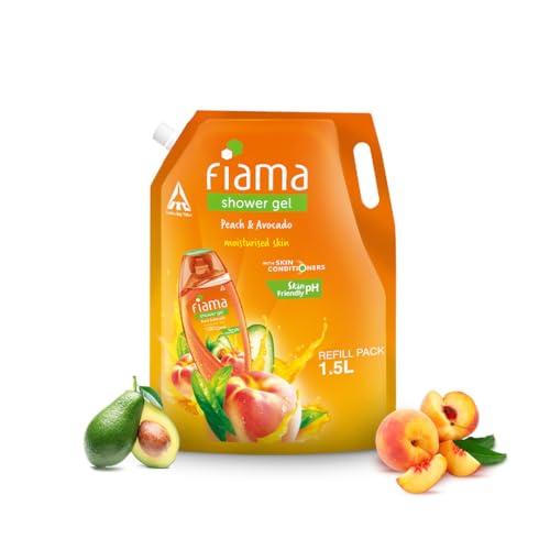 Fiama Body Wash Shower Gel Peach & Avocado, 1.5L Bodywash Refill Value Pouch for Women & Men with Skin Conditioners for Soft & Moisturised Skin, Suitable for All Skin Types