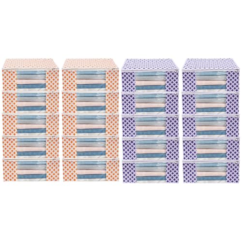 Saree Covers With Zip Non Woven Fabric/Wardrobe Organizer for Clothes/Cloth Storage Bags/Large Size Transparent Window Clothing Storing Bag/Combo Pack Garments Cover/ (Blue/Orange) Set of 24